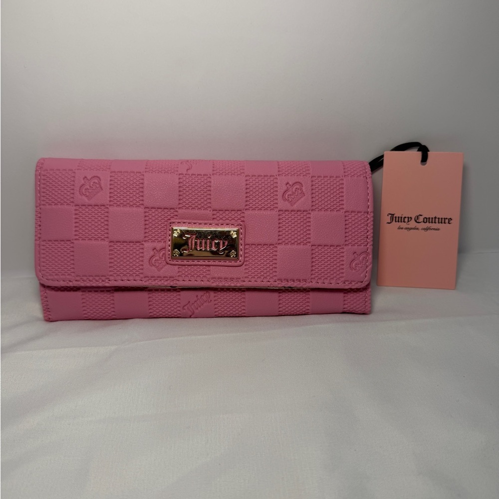 Juicy Couture Pink Quilted Checker Wallet with Gold Plate
